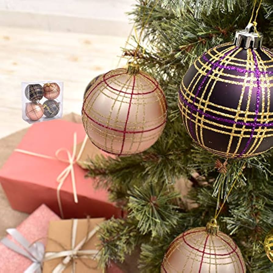 Amazon | クリスマスツリー オーナメント チェック柄ボール 8cm